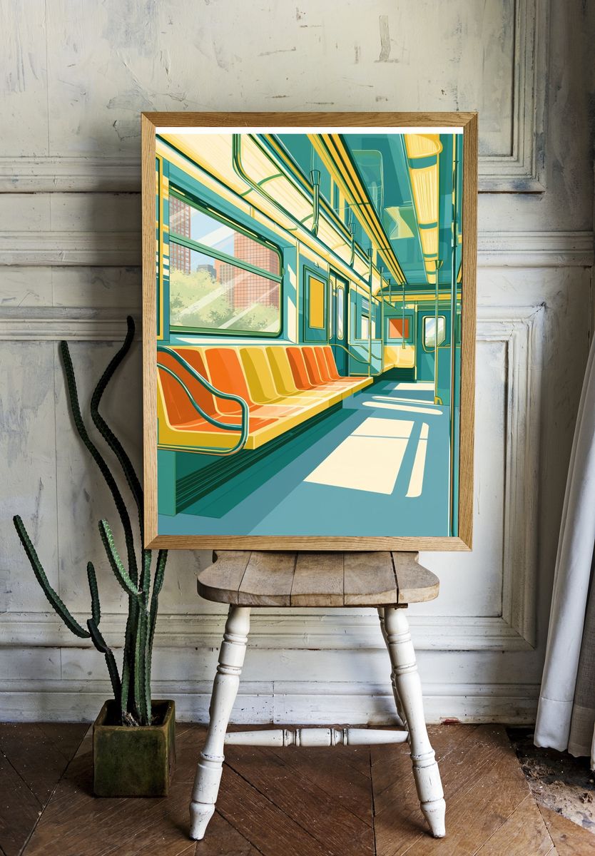 Sunlit Subway Interior Illustration Poster. — room view 1