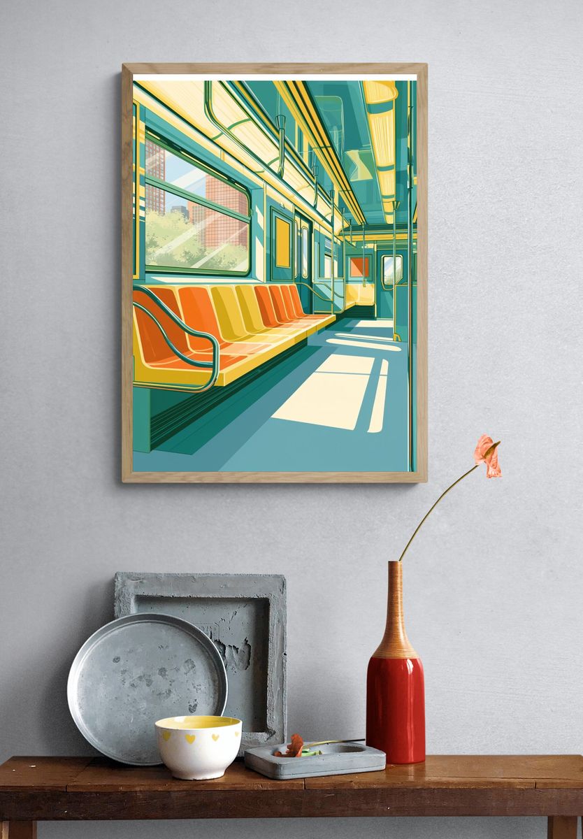 Sunlit Subway Interior Illustration Poster. — room view 3