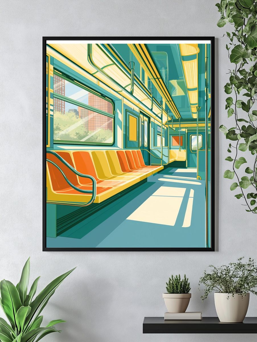 Sunlit Subway Interior Illustration Poster. — room view 4