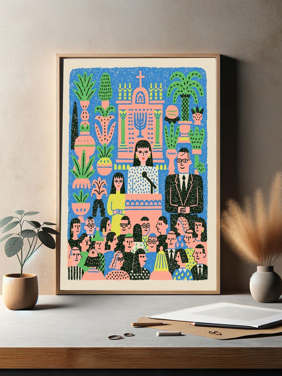 Colorful Crowd Illustration Poster. — room view 2