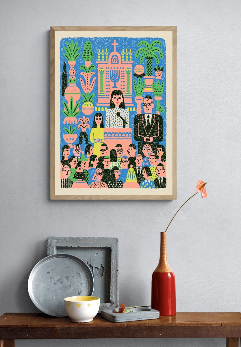 Colorful Crowd Illustration Poster. — room view 3