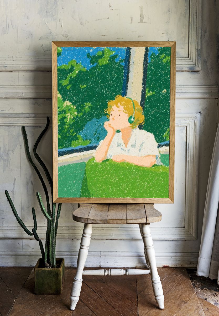 Girl on Train — Illustration Print. — room view 1