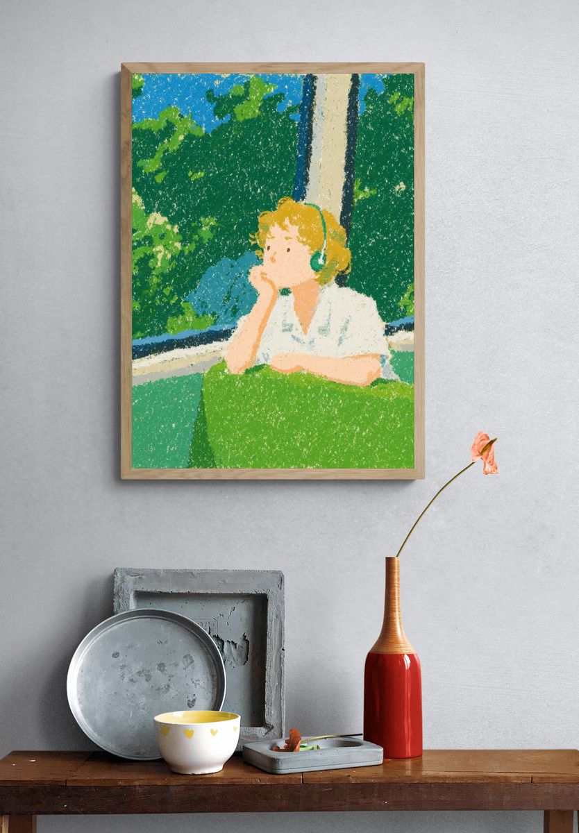 Girl on Train — Illustration Print. — room view 3