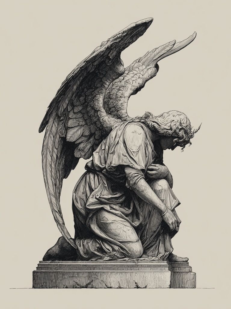 Kneeling Angel Statue Illustration Print. poster — illustration art