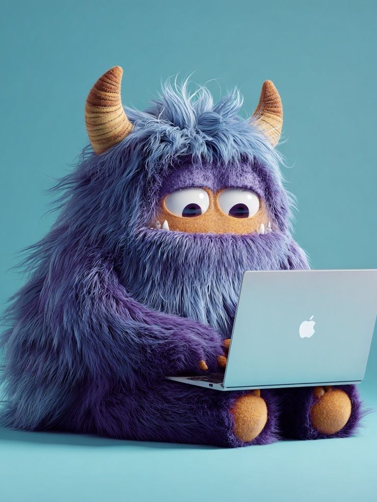 Purple Monster with Laptop Illustration Poster. poster — illustration art