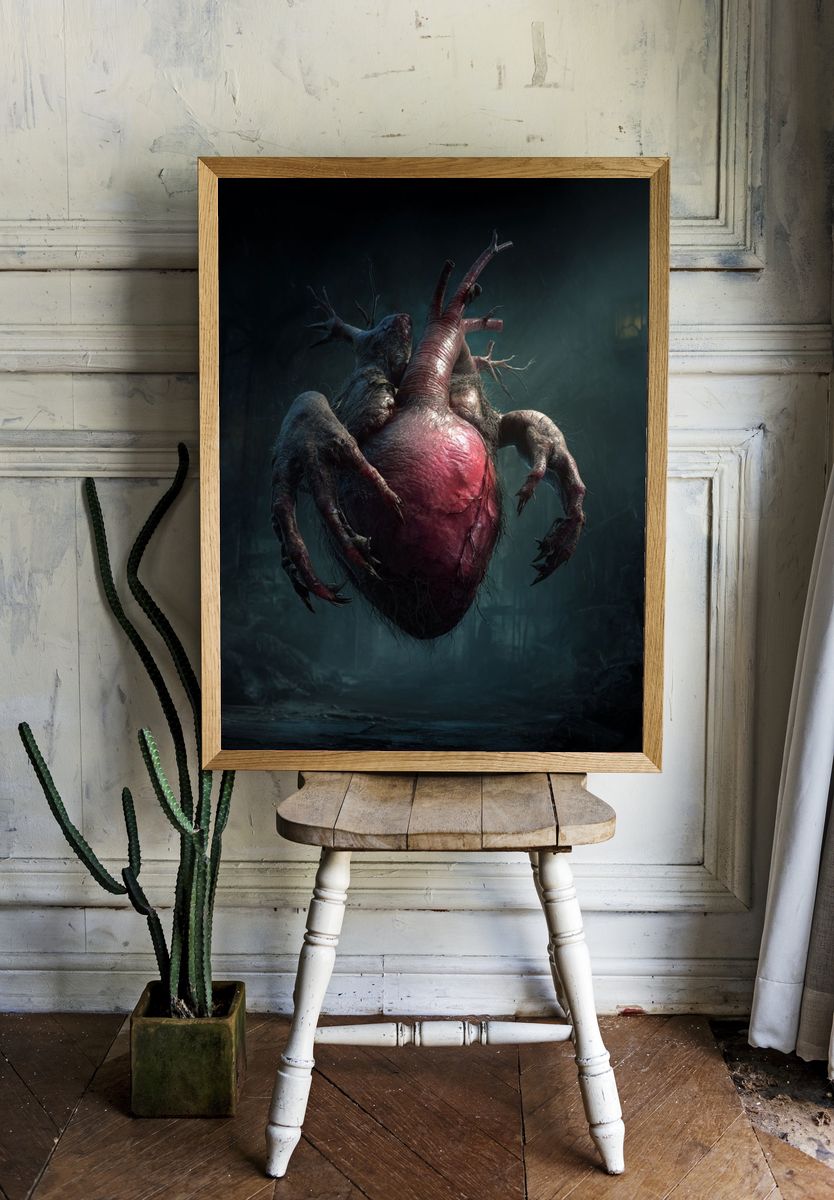 Creepy Heart Creature Horror Print. — room view 1