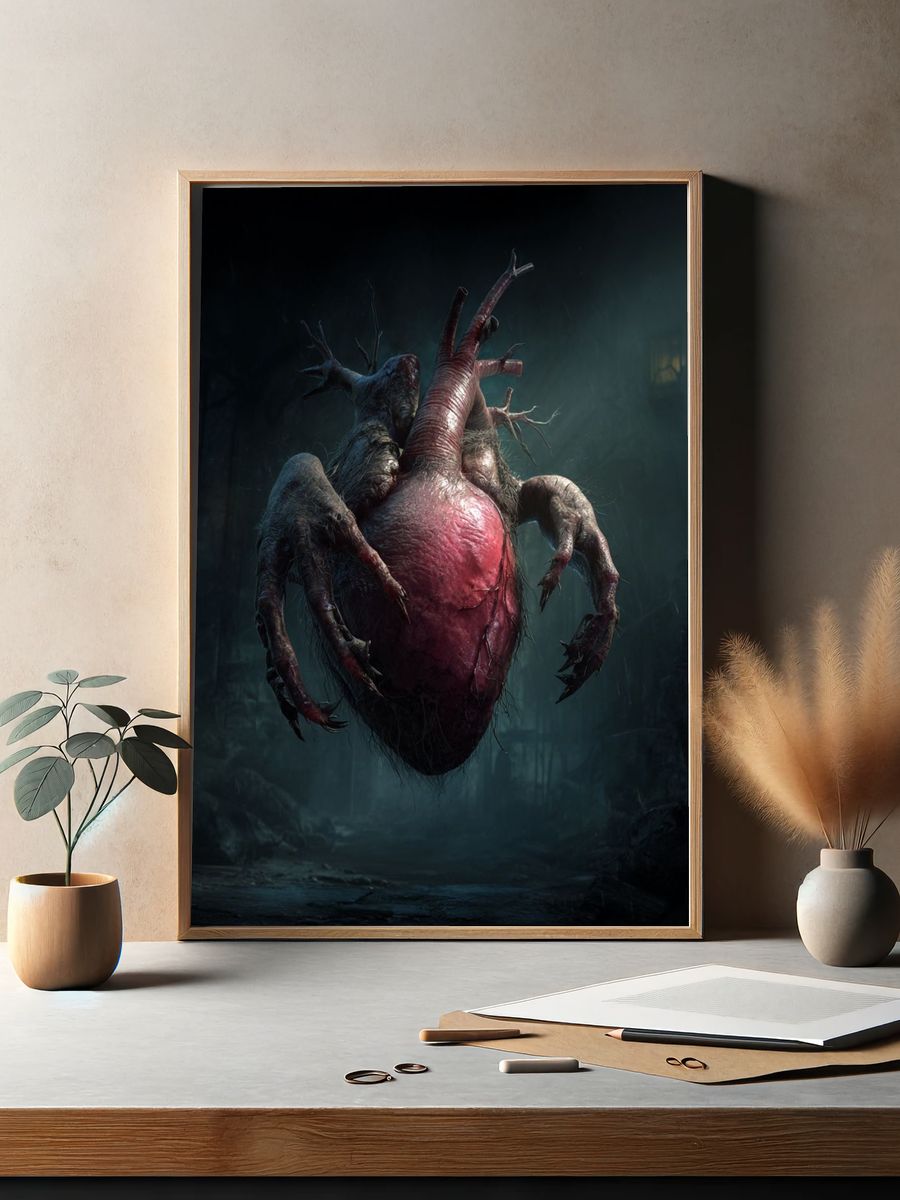 Creepy Heart Creature Horror Print. — room view 2