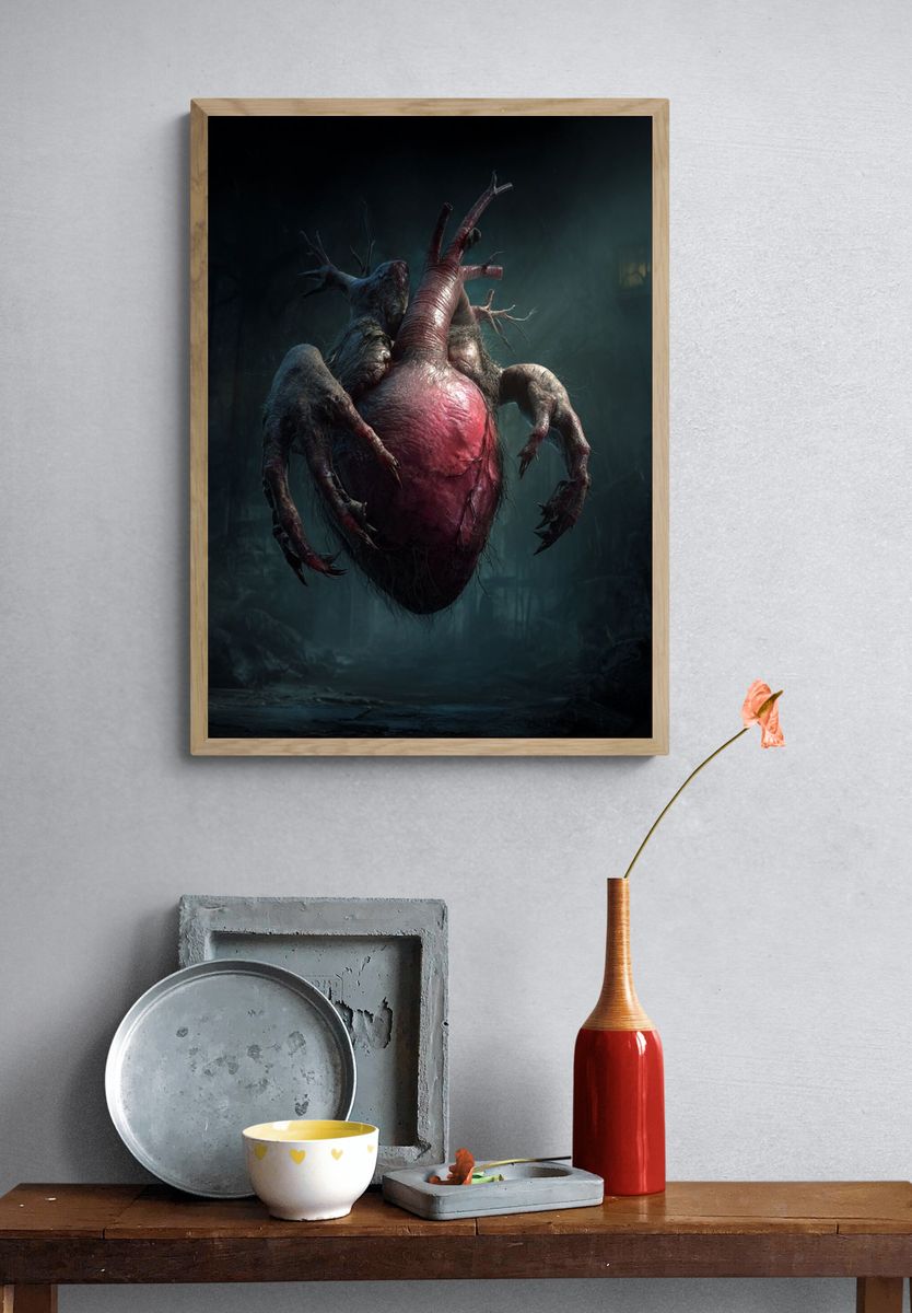 Creepy Heart Creature Horror Print. — room view 3