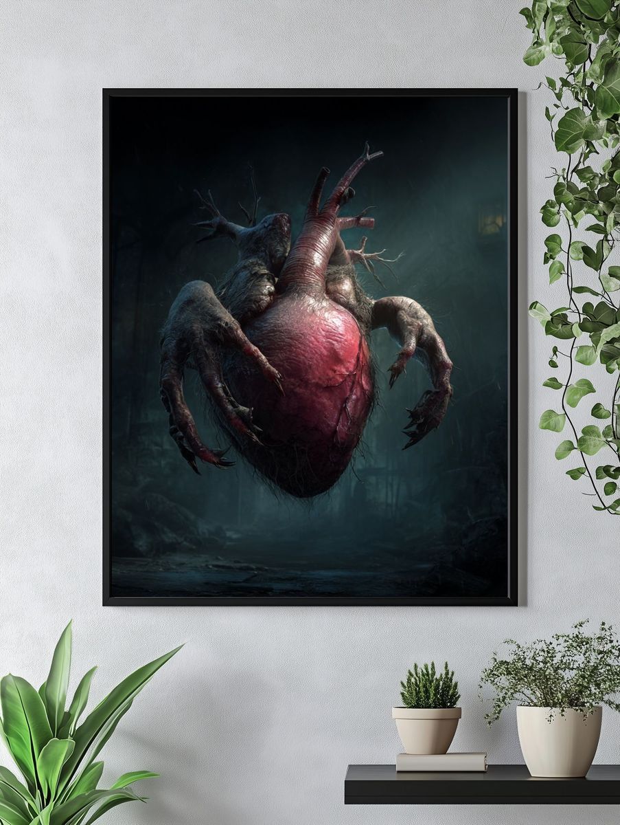 Creepy Heart Creature Horror Print. — room view 4