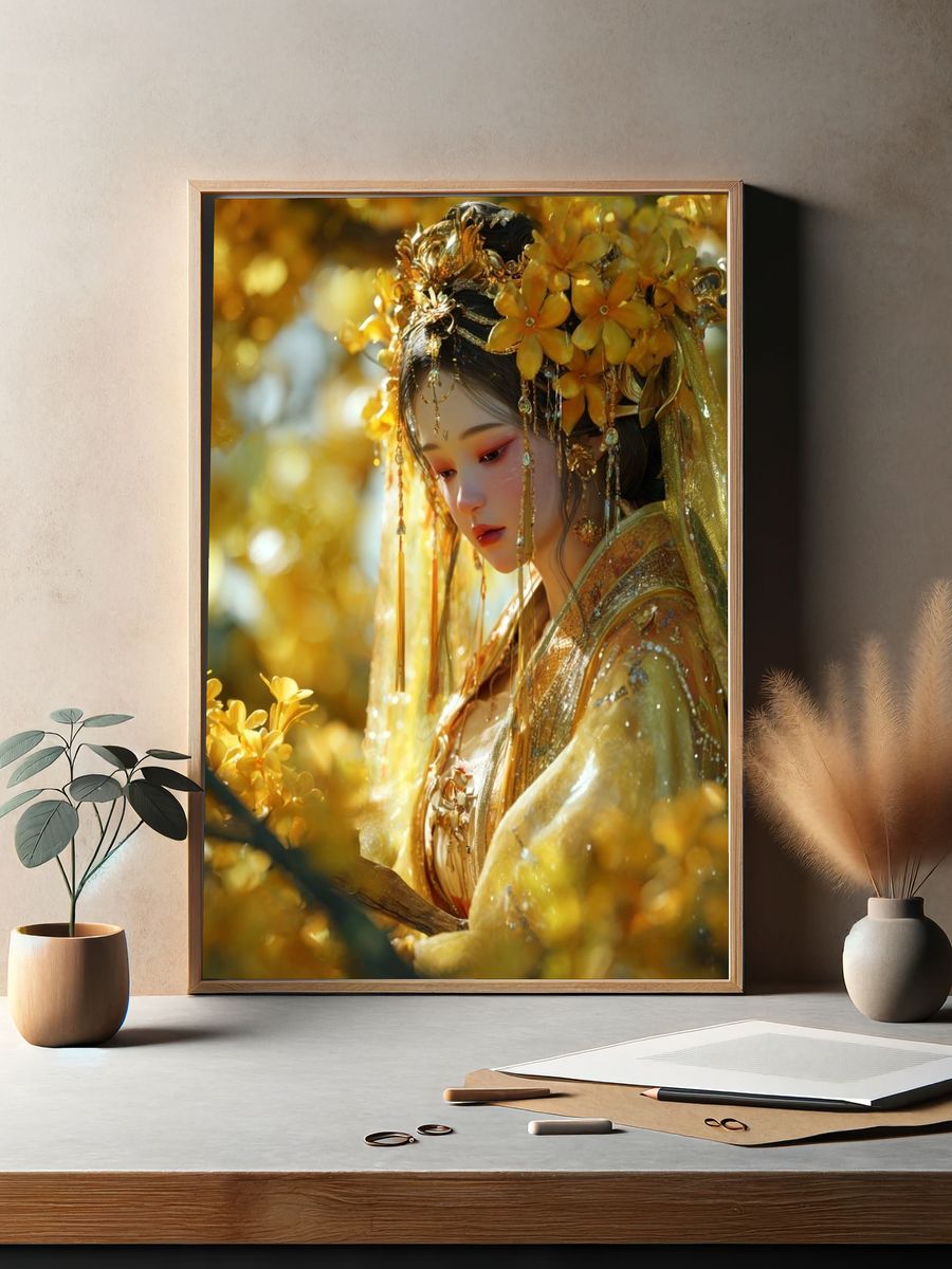 Golden Floral Portrait Print. — room view 2