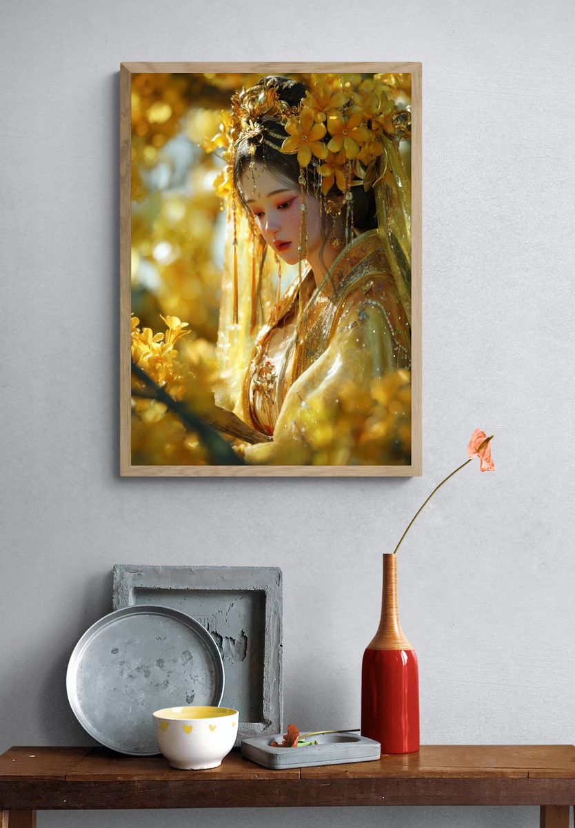 Golden Floral Portrait Print. — room view 3