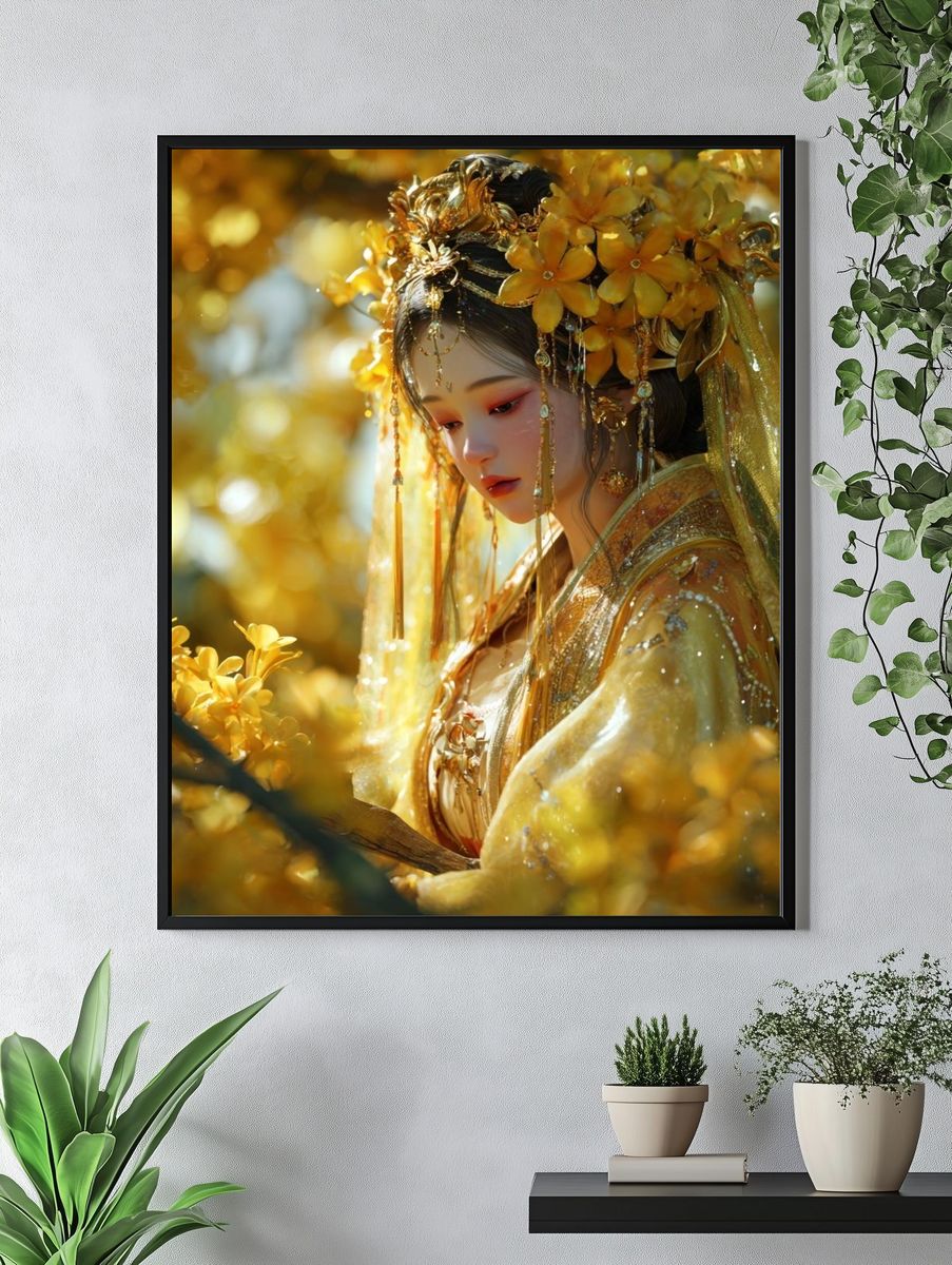 Golden Floral Portrait Print. — room view 4