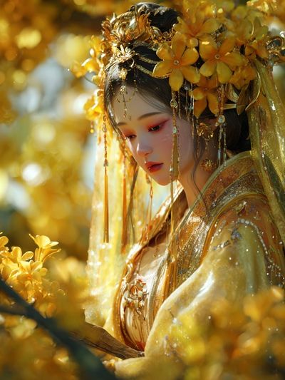 Golden Floral Portrait Print. poster print