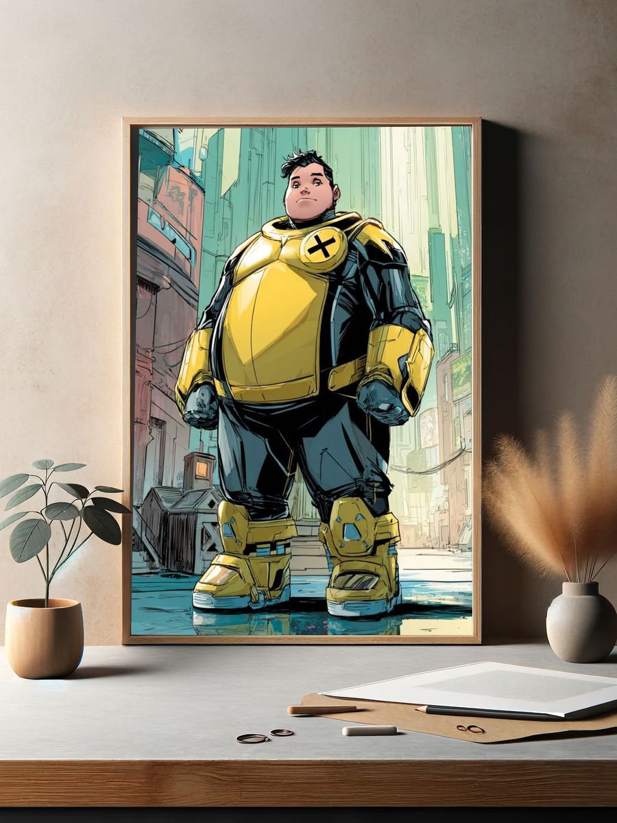 Superhero Cityscape Illustration Poster. — room view 2