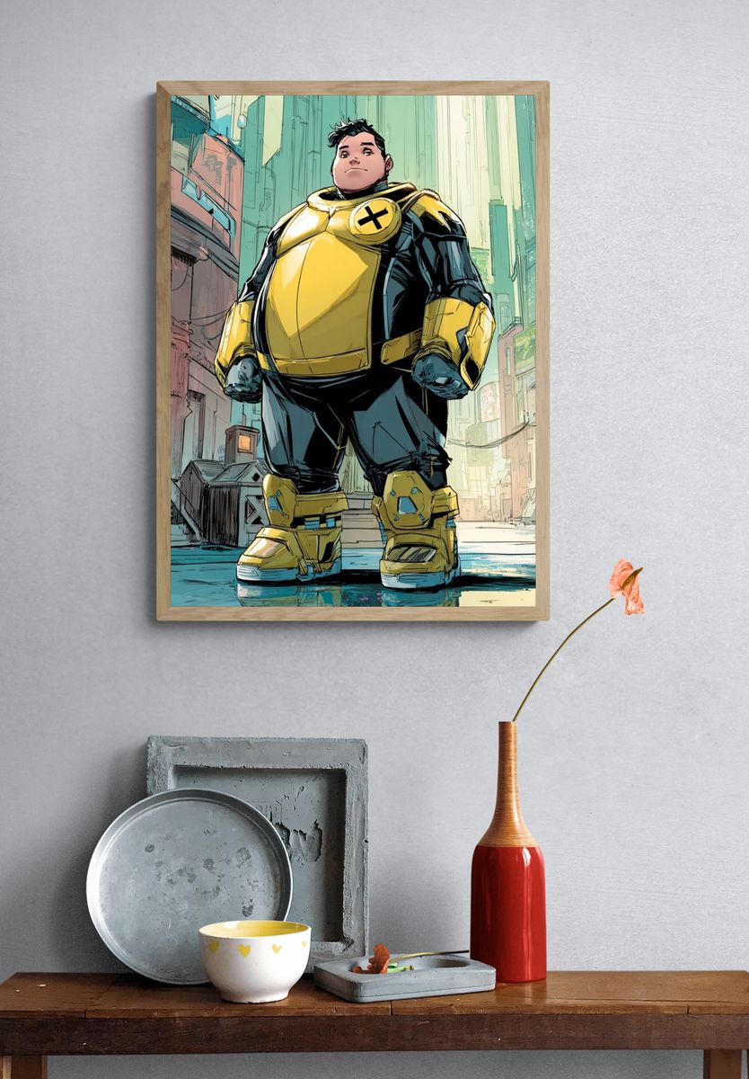Superhero Cityscape Illustration Poster. — room view 3