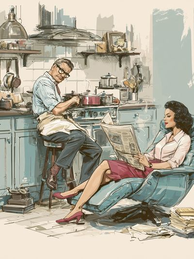 Mid-Century Kitchen Scene Illustration Print. poster print