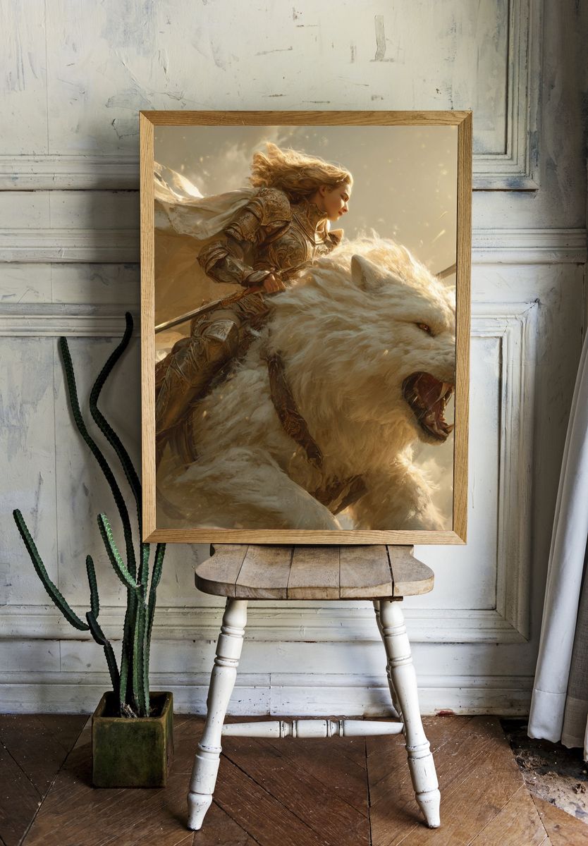Warrior on White Bear Fantasy Print. — room view 1