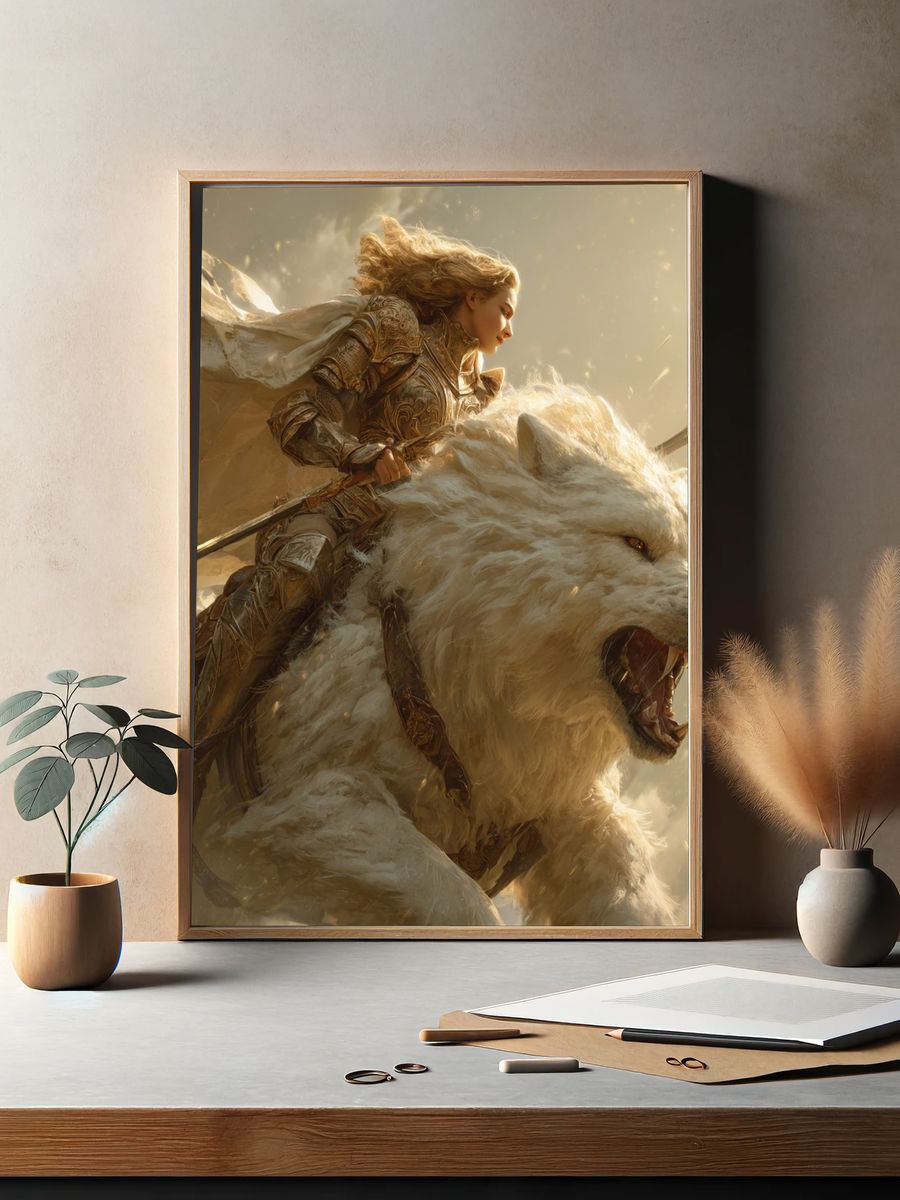 Warrior on White Bear Fantasy Print. — room view 2