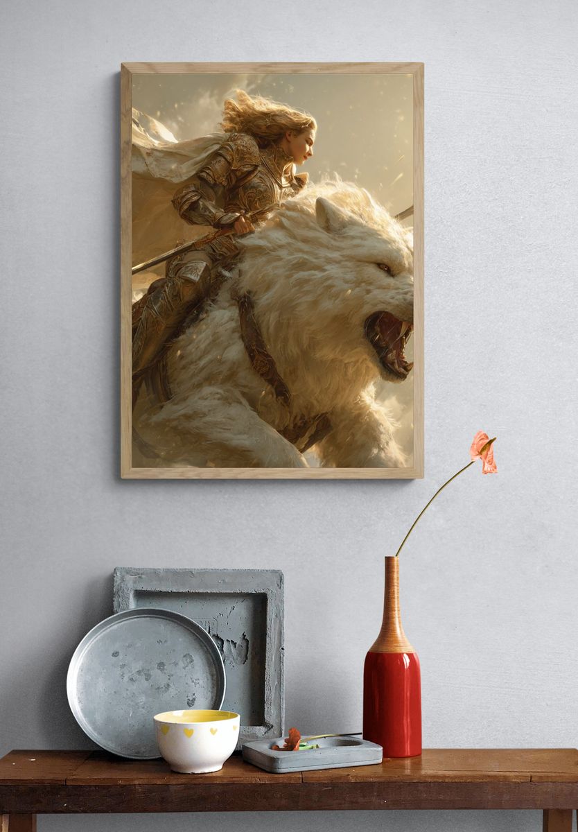 Warrior on White Bear Fantasy Print. — room view 3
