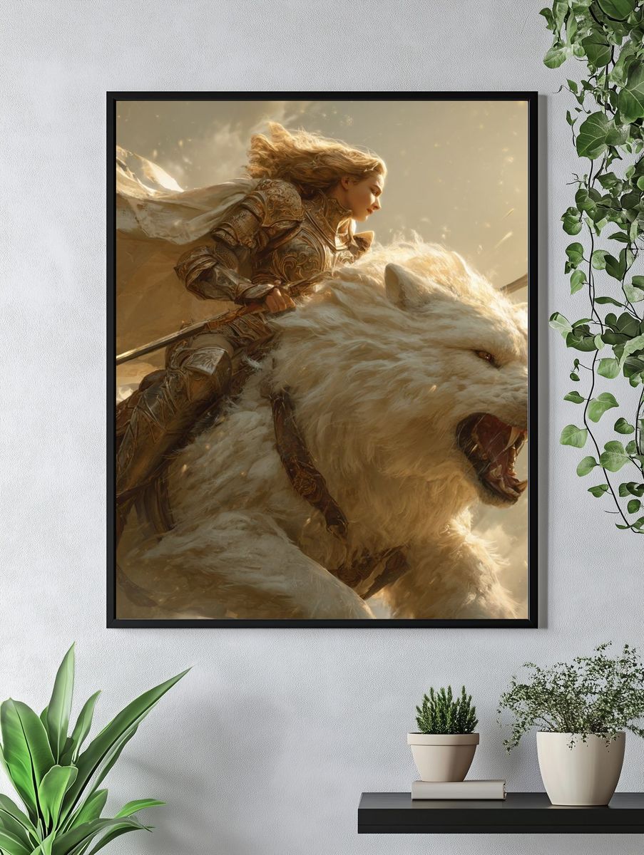 Warrior on White Bear Fantasy Print. — room view 4