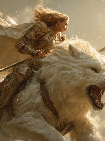 Warrior on White Bear Fantasy Print. poster print