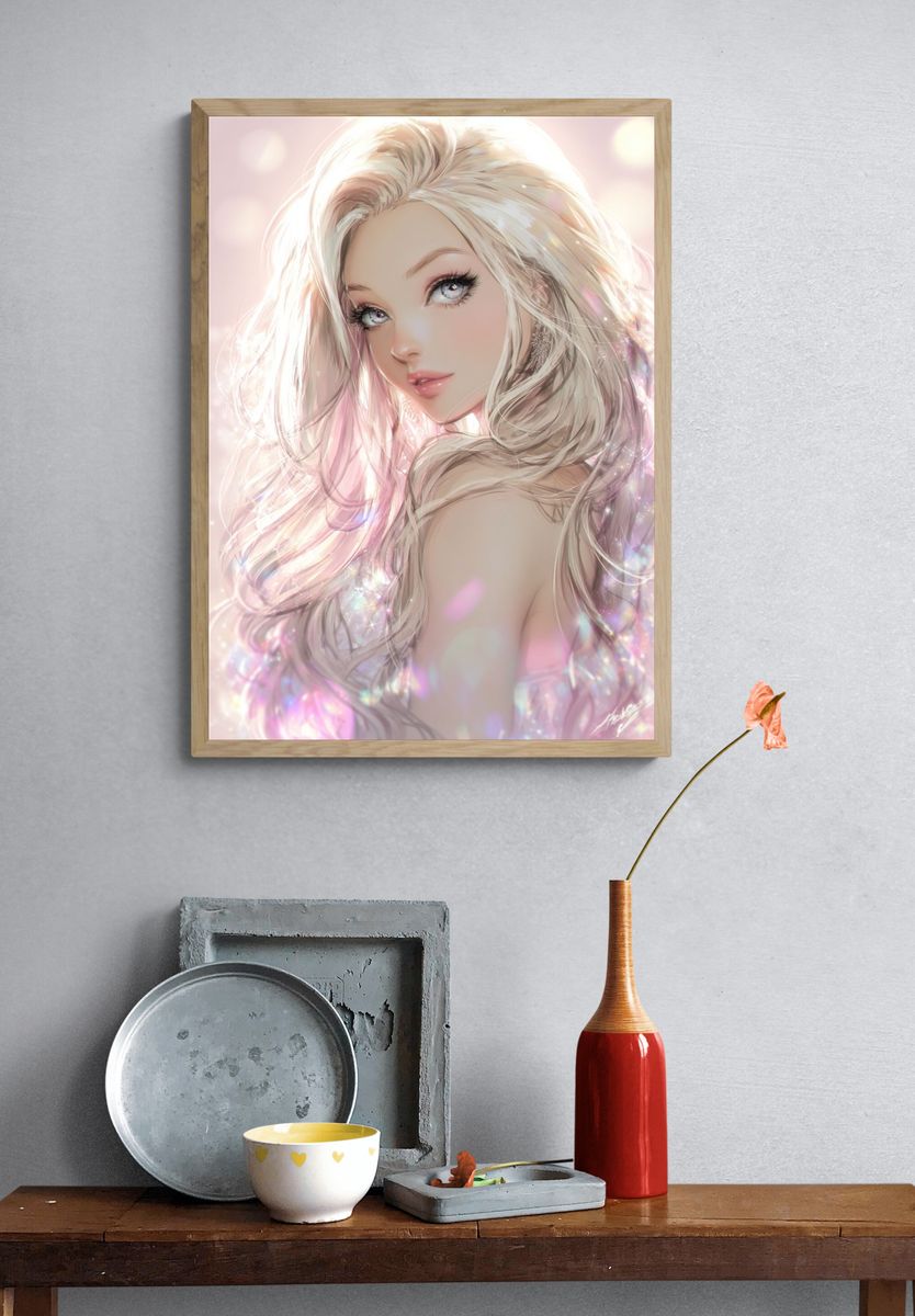 Dreamy Blonde Portrait Illustration Poster. — room view 3