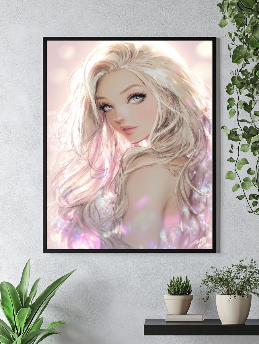 Dreamy Blonde Portrait Illustration Poster. — room view 4