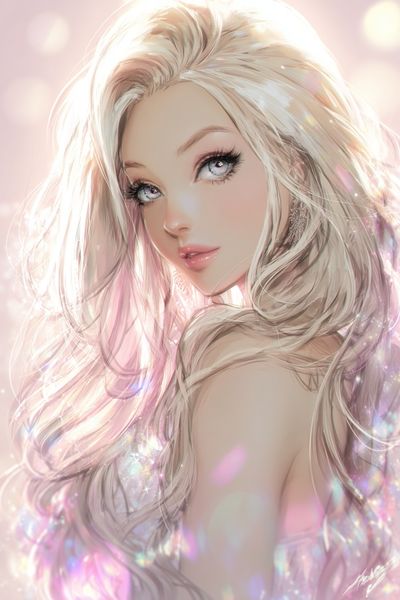 Dreamy Blonde Portrait Illustration Poster. poster print