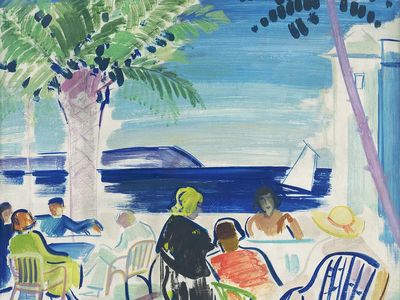 Seaside Café Scene Illustration Poster. poster print