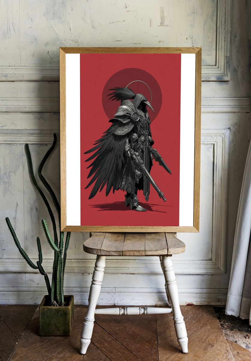 Dark Raven Warrior Digital Art Poster. — room view 1