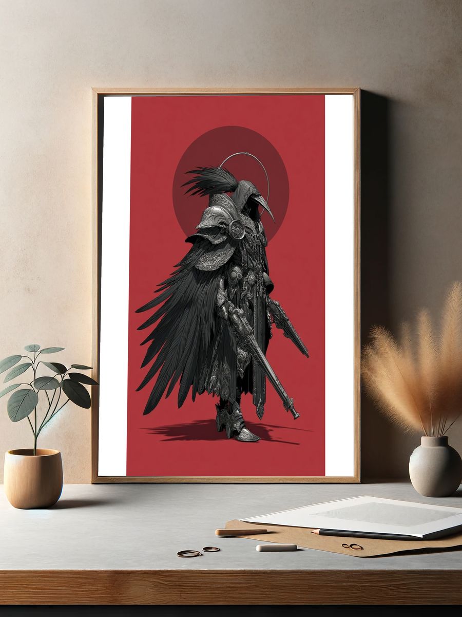 Dark Raven Warrior Digital Art Poster. — room view 2