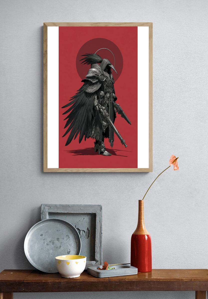 Dark Raven Warrior Digital Art Poster. — room view 3