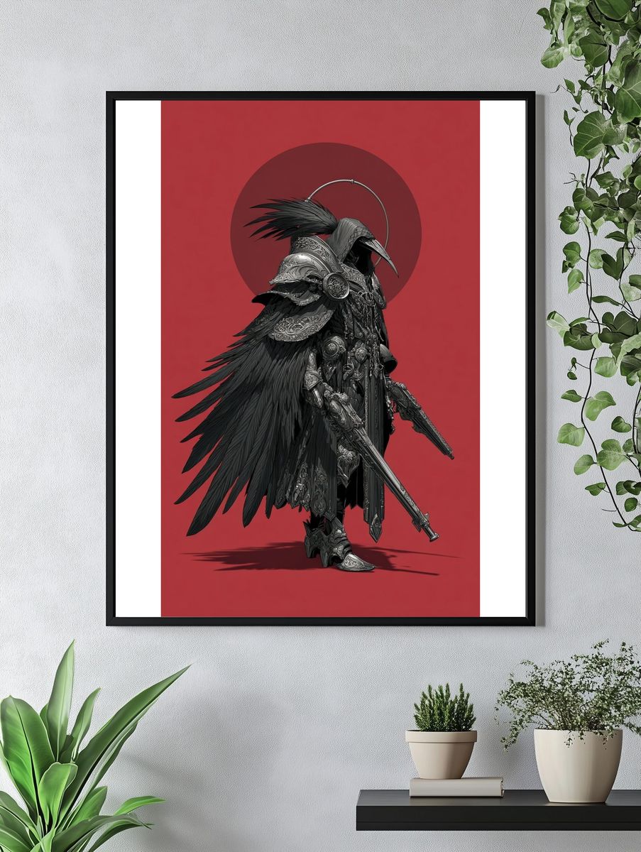 Dark Raven Warrior Digital Art Poster. — room view 4