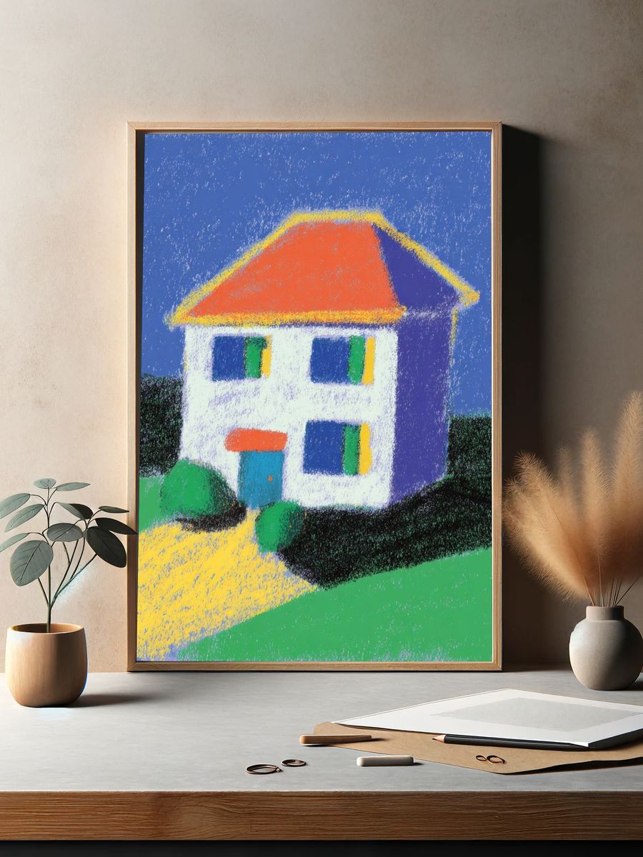 Colorful House Pastel Illustration Poster. — room view 2