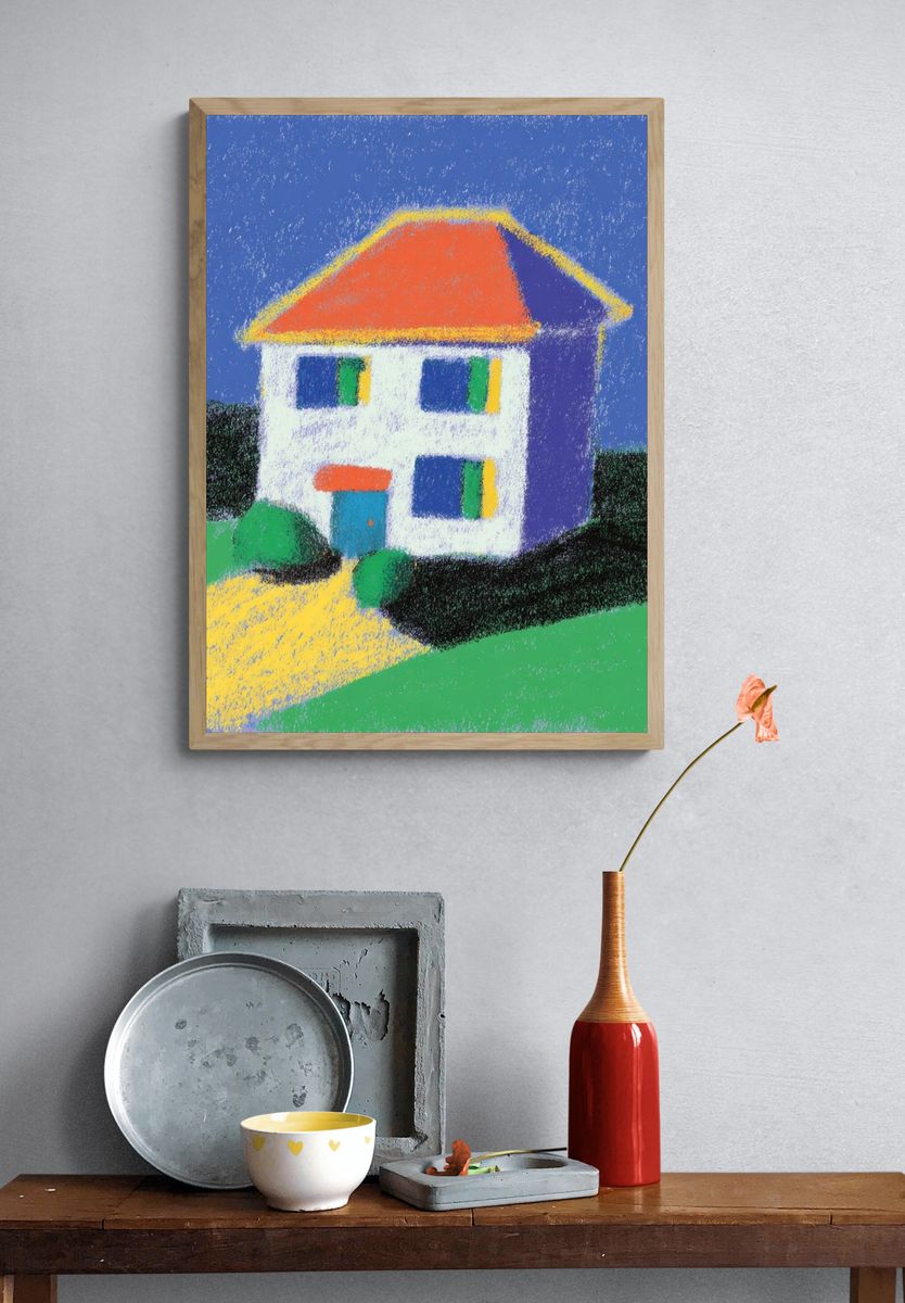 Colorful House Pastel Illustration Poster. — room view 3