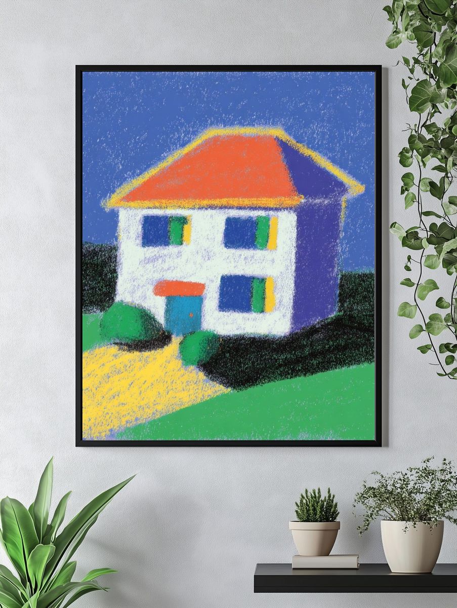 Colorful House Pastel Illustration Poster. — room view 4