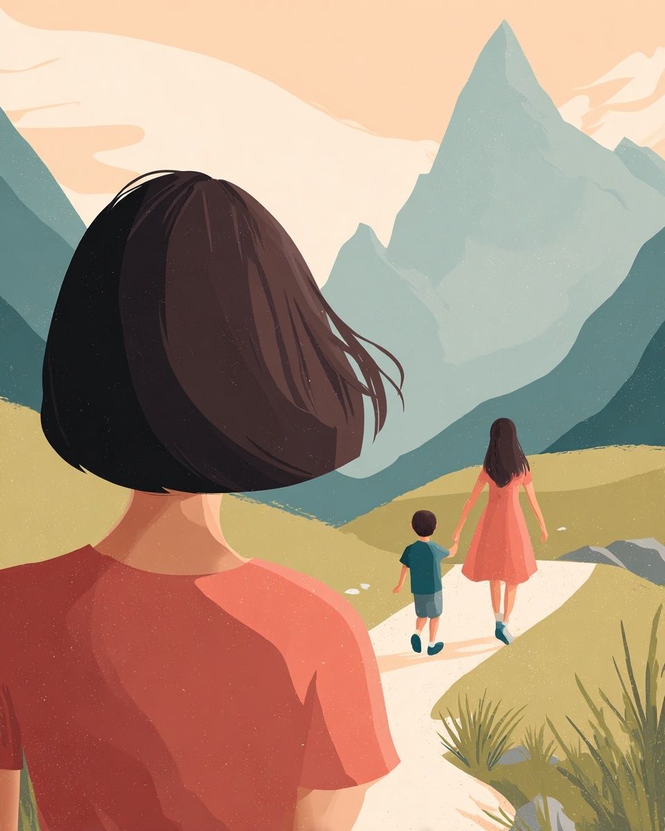 Mountain Family Journey Illustration Poster. poster — illustration art