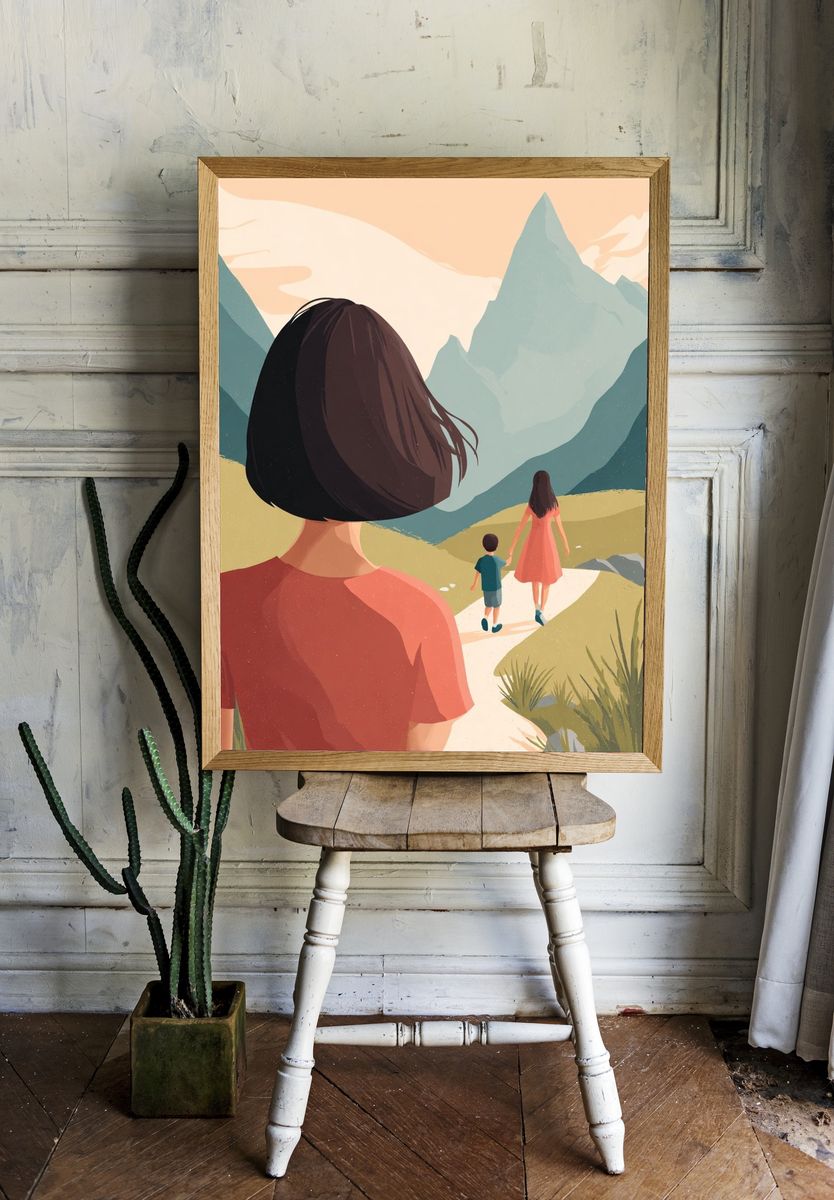 Mountain Family Journey Illustration Poster. — room view 1