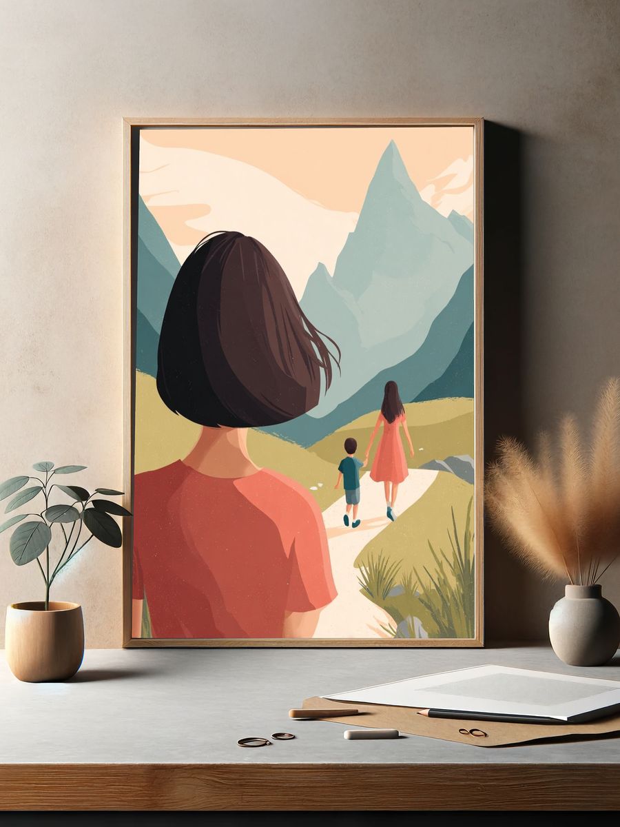 Mountain Family Journey Illustration Poster. — room view 2