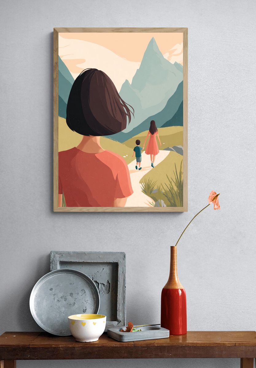Mountain Family Journey Illustration Poster. — room view 3