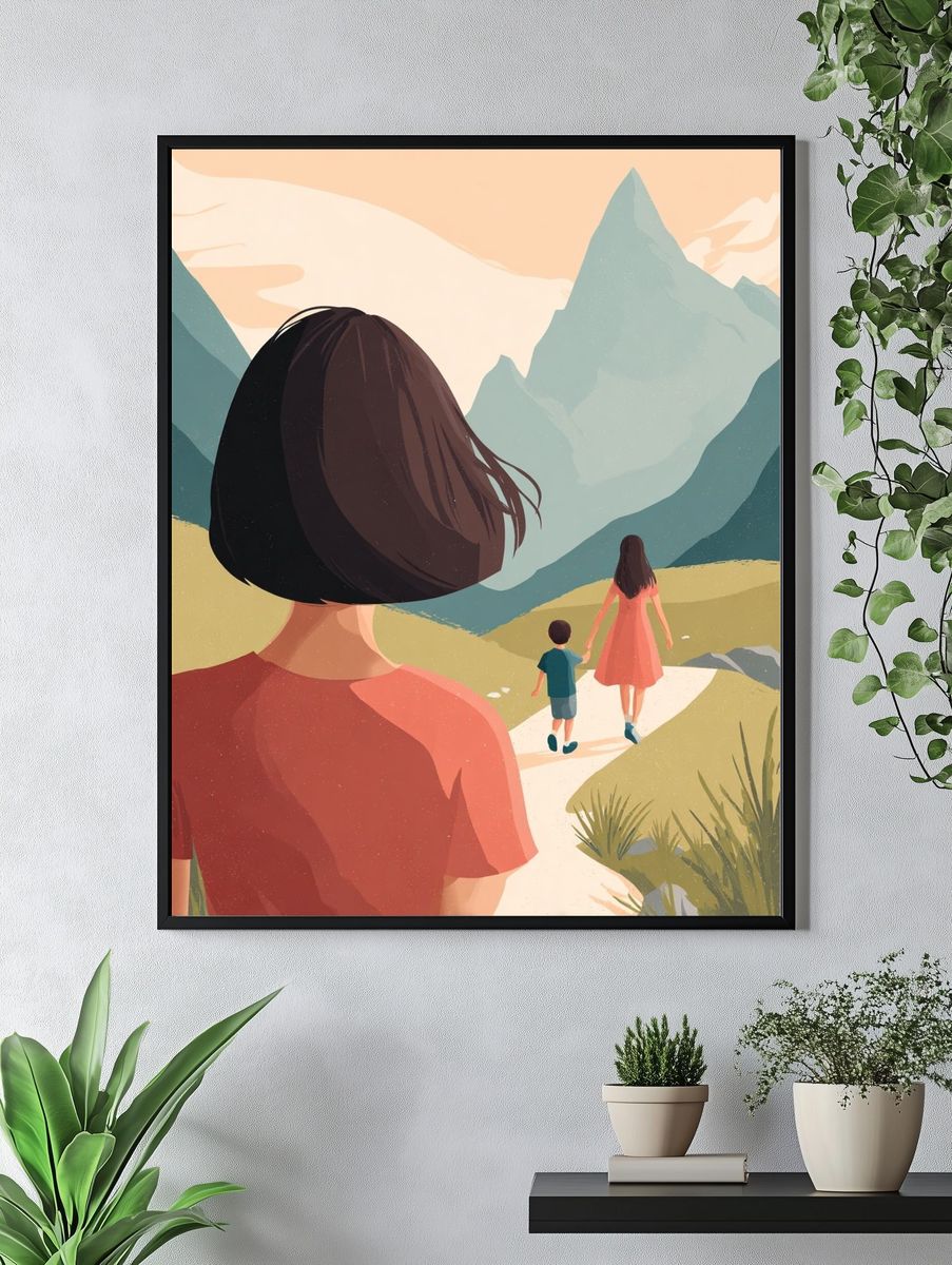 Mountain Family Journey Illustration Poster. — room view 4