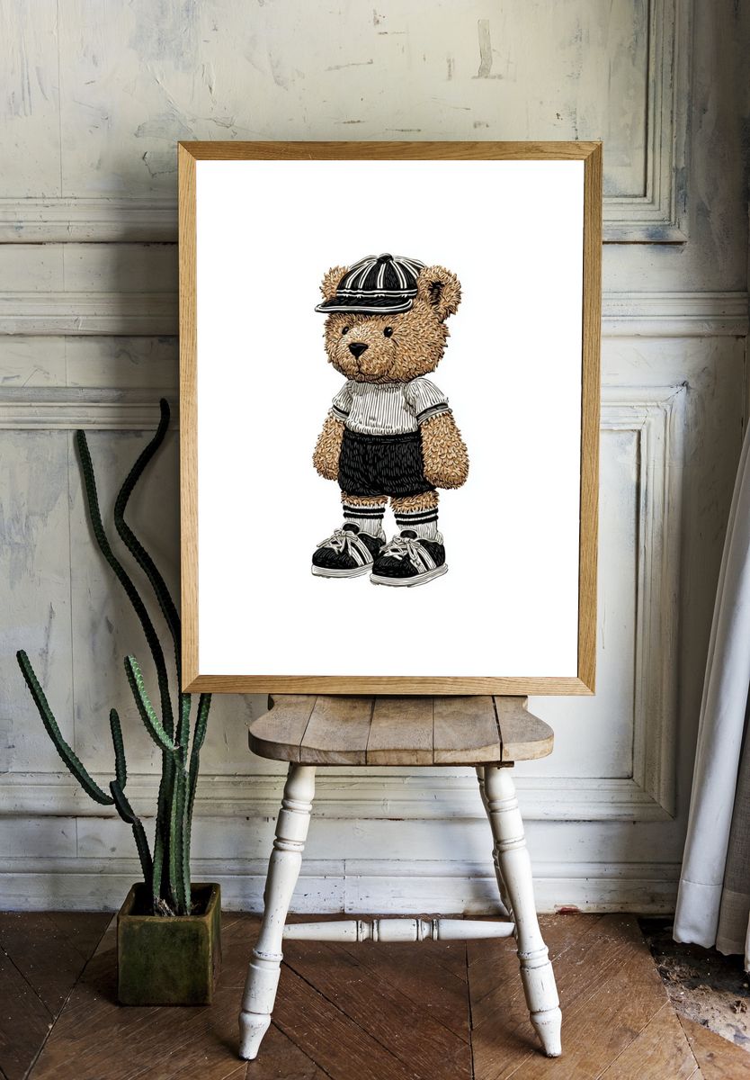 Teddy Bear in Cap Illustration Poster. — room view 1