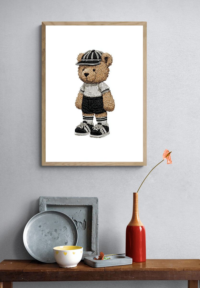Teddy Bear in Cap Illustration Poster. — room view 3