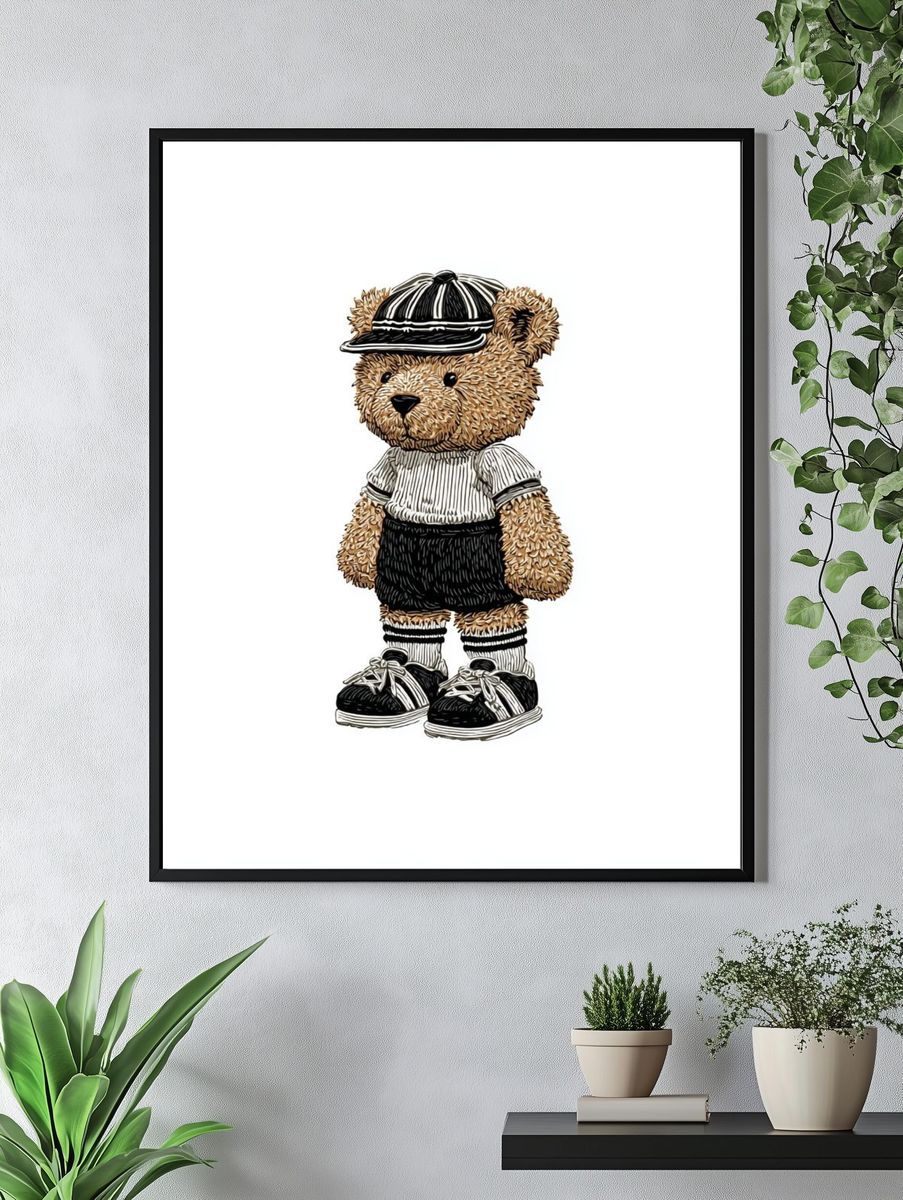 Teddy Bear in Cap Illustration Poster. — room view 4