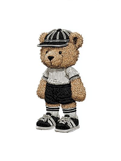 Teddy Bear in Cap Illustration Poster. poster print