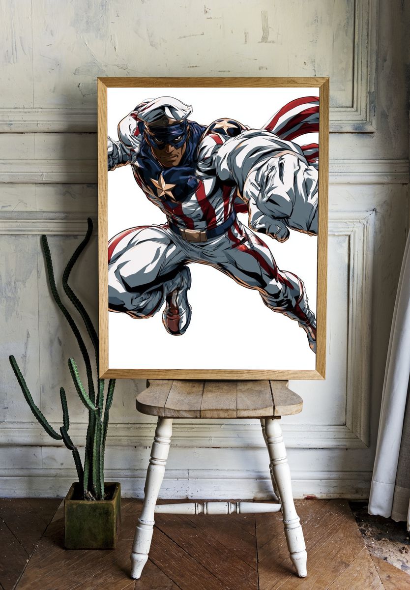 Captain America Action Illustration Poster. — room view 1