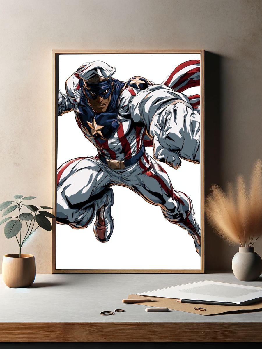 Captain America Action Illustration Poster. — room view 2
