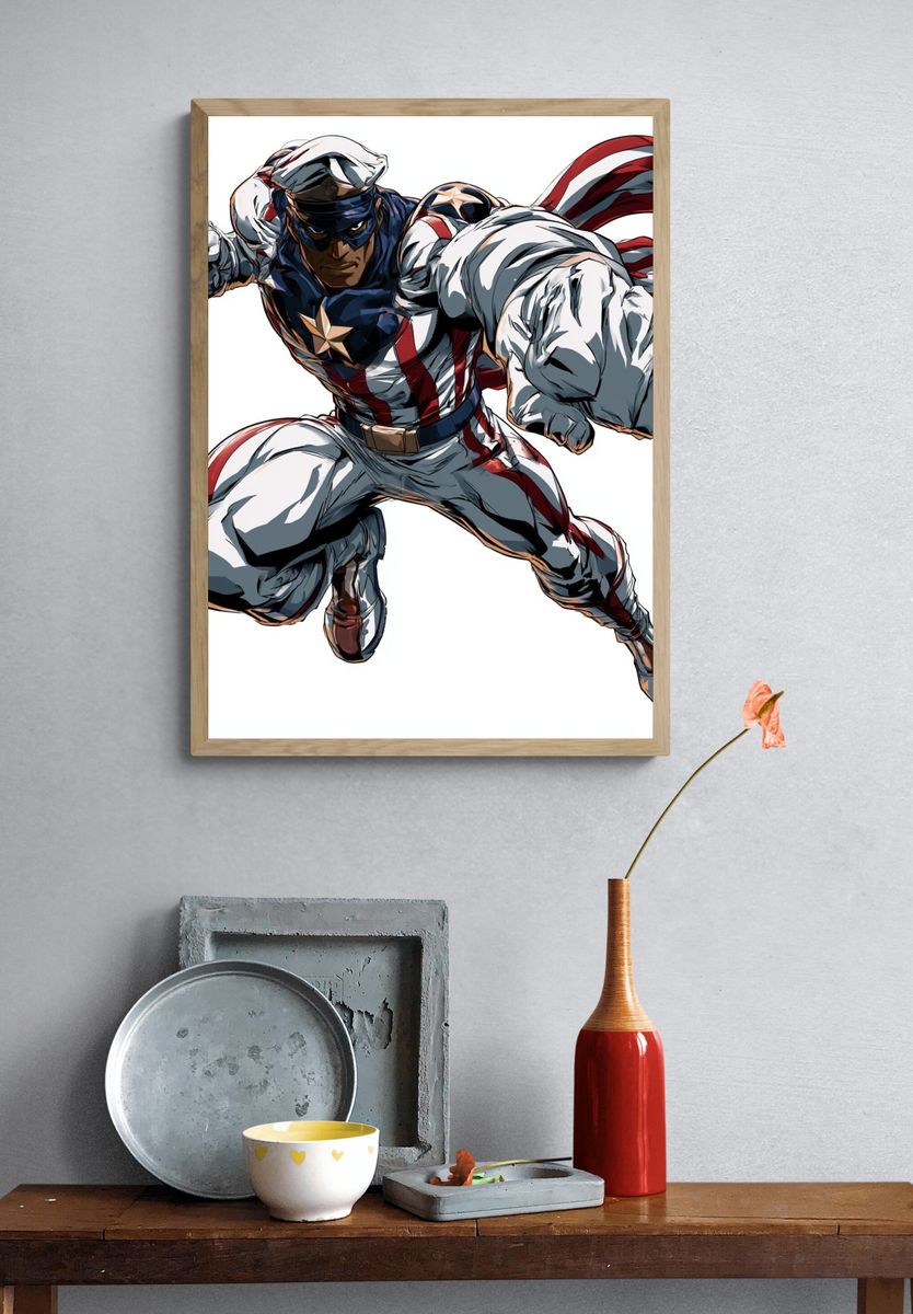 Captain America Action Illustration Poster. — room view 3