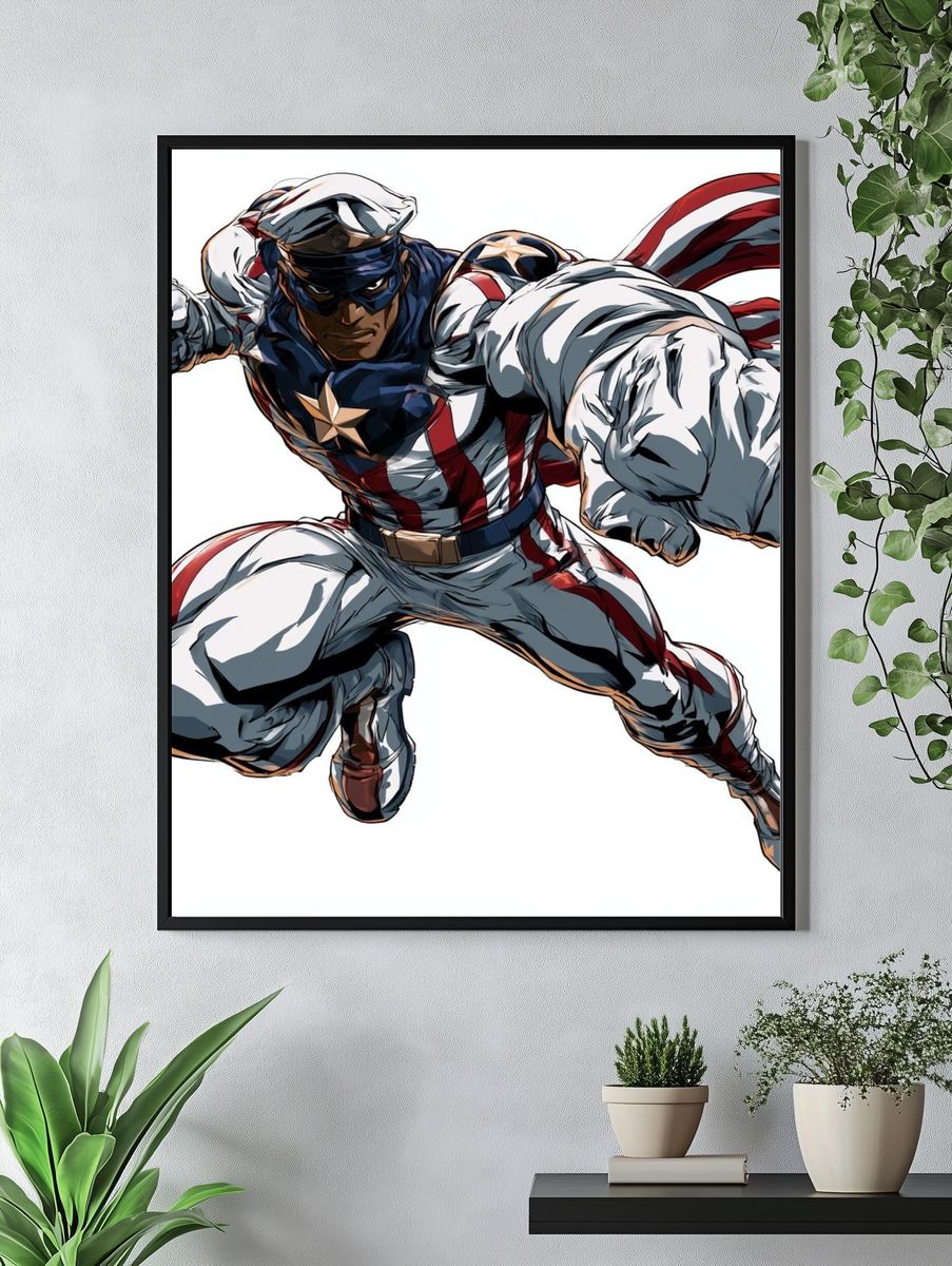 Captain America Action Illustration Poster. — room view 4