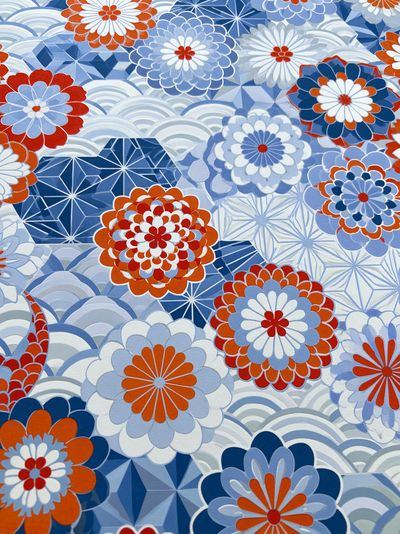 Blue Floral Pattern Illustration Poster. poster